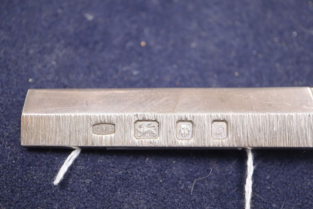 A modern part textured silver letter opener by Christopher Nigel Lawrence, London, 1969, 20cm, 3.5oz.